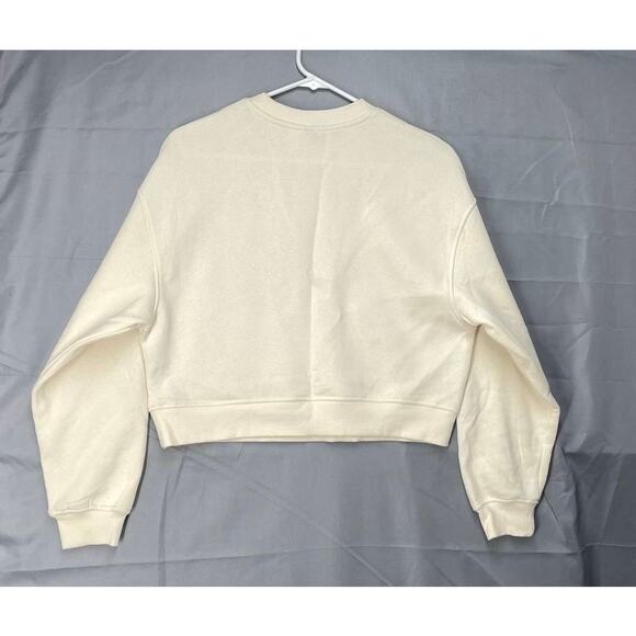H&M Sweatshirt Fleur Cropped Beige Sz XS French Parisian  Clean Girl Minimalist - Picture 2 of 10